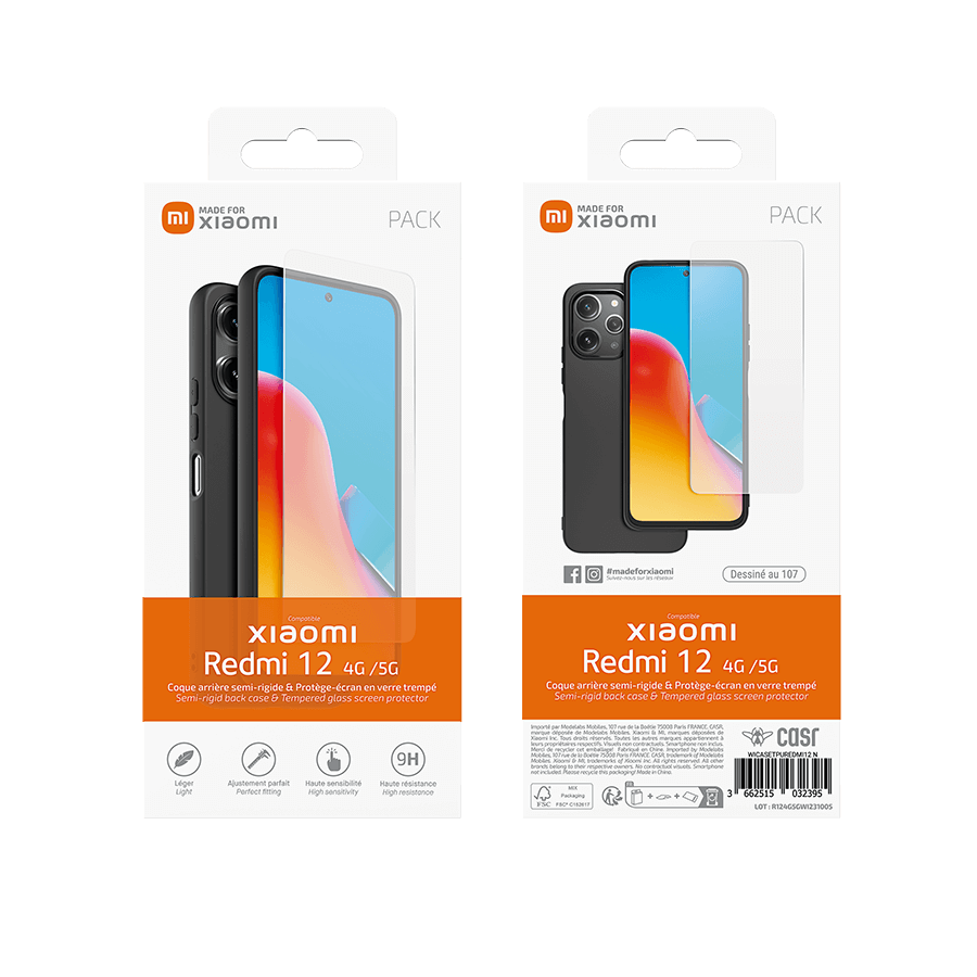 Modelabs Pack de protection pour Xiaomi Redmi 12 5G / 4G